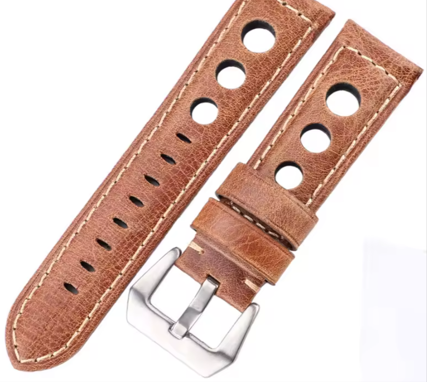 Racing Leather Watch Strap 20mm – Perforated Motorsport Style image 0